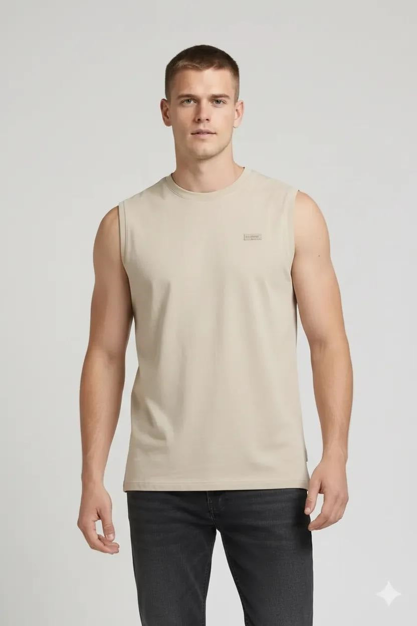 Men Brown Rice Solid Round Neck T-shirt
