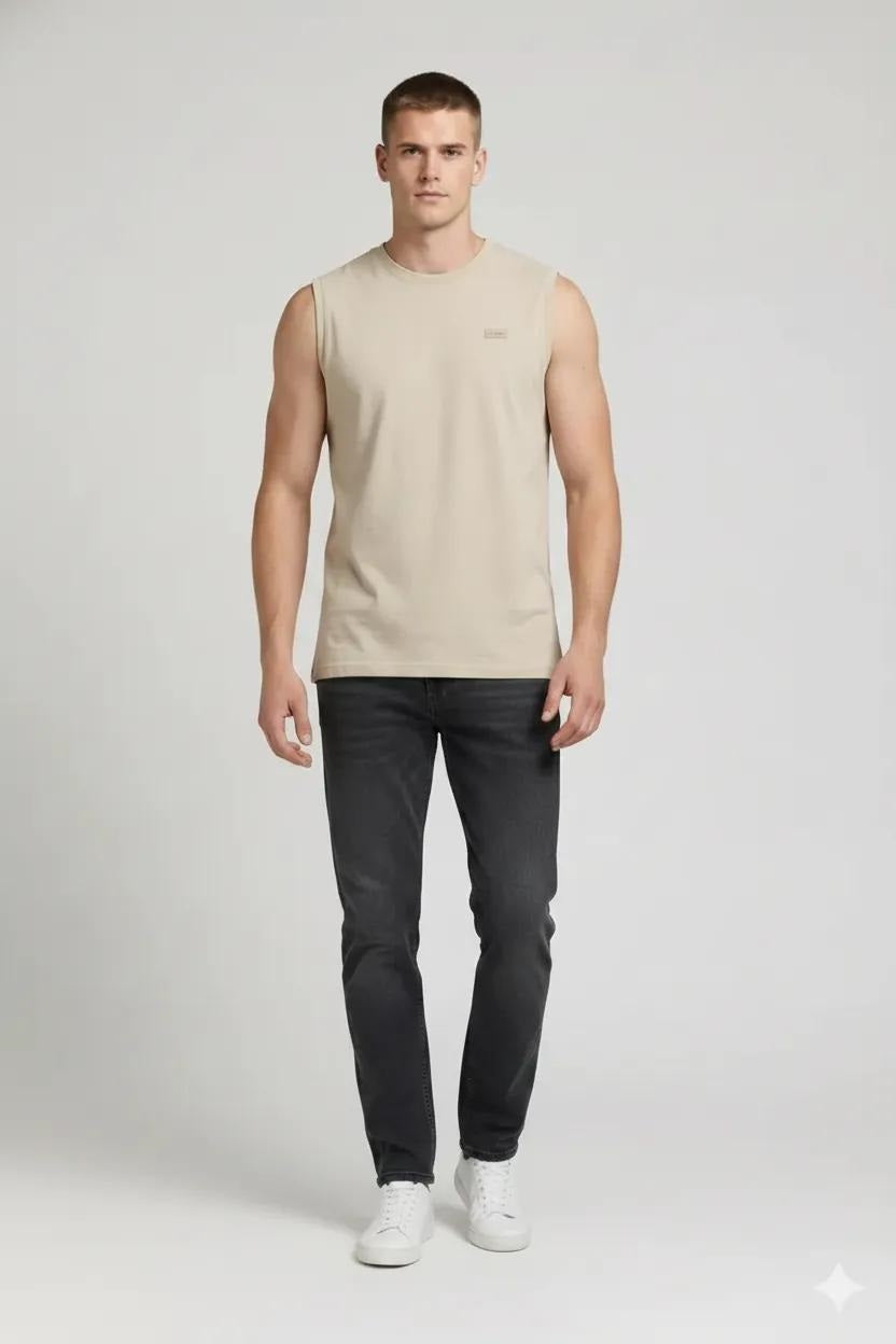 Men Brown Rice Solid Round Neck T-shirt