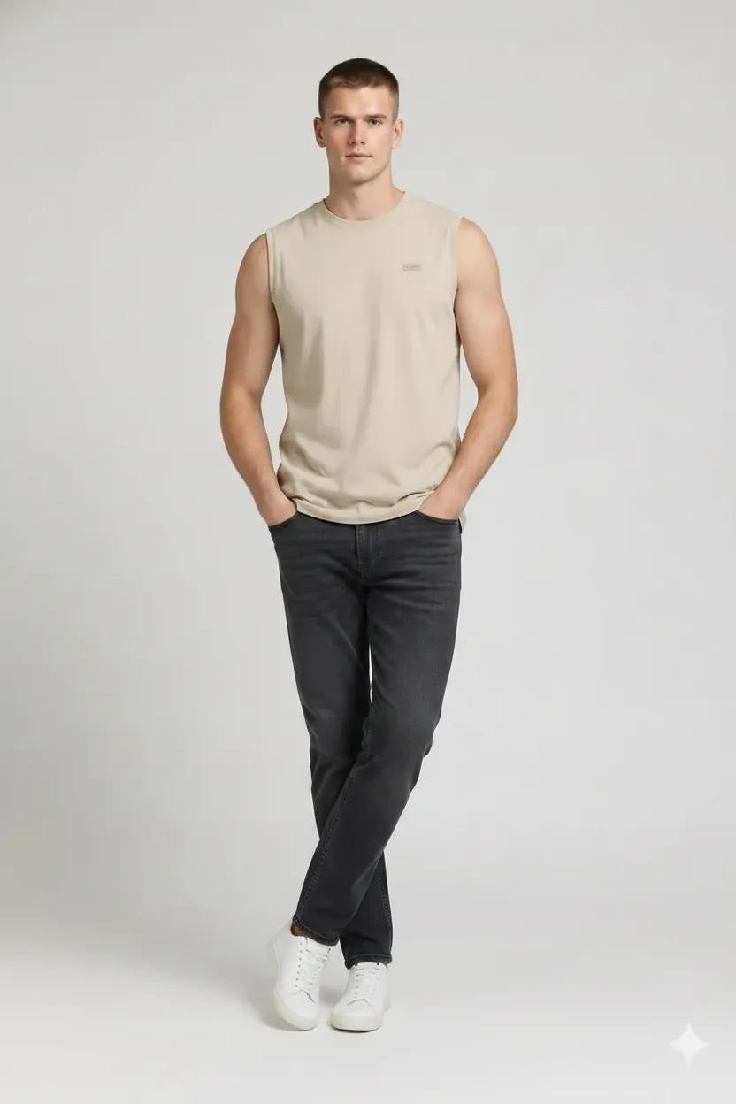 Men Brown Rice Solid Round Neck T-shirt