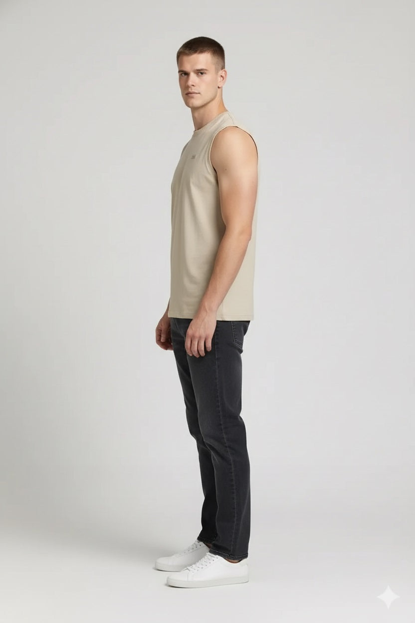 Men Brown Rice Solid Round Neck T-shirt