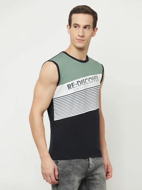 Octave Men Green  Raisin Black Striped T-Shirt