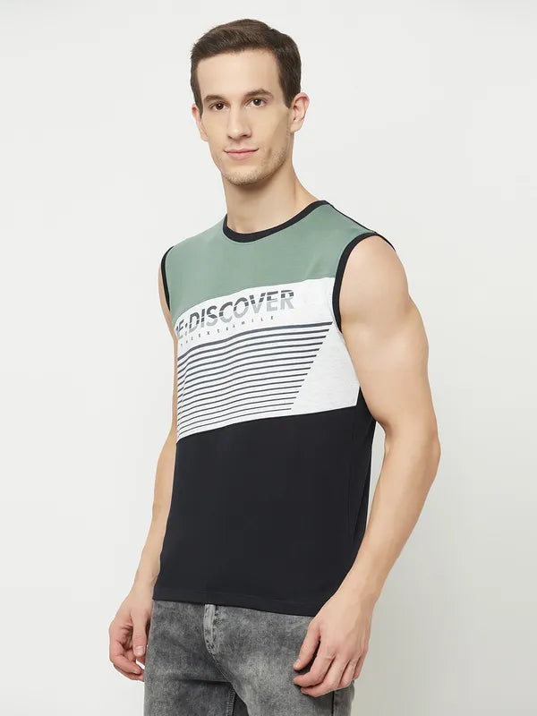 Octave Men Green  Raisin Black Striped T-Shirt