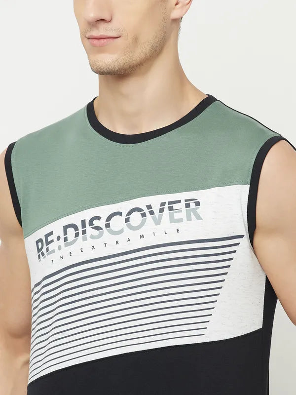 Octave Men Green  Raisin Black Striped T-Shirt