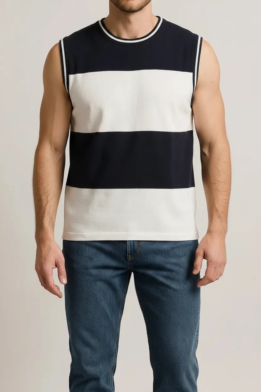 Men Navy Striped T-shirt