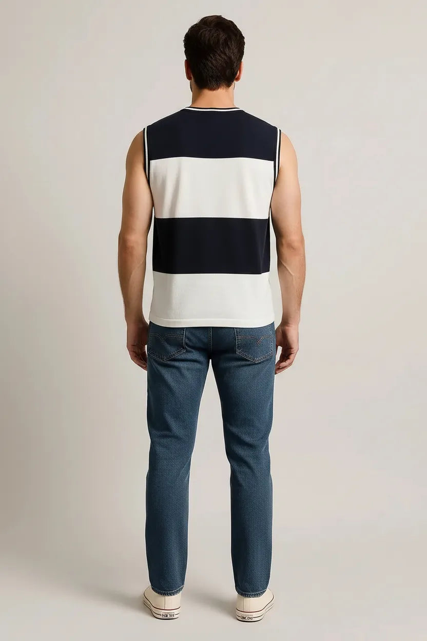 Men Navy Striped T-shirt