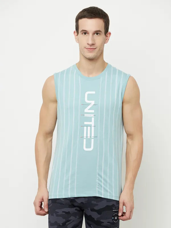Octave Men Blue Typography Printed Raw Edge T-Shirt