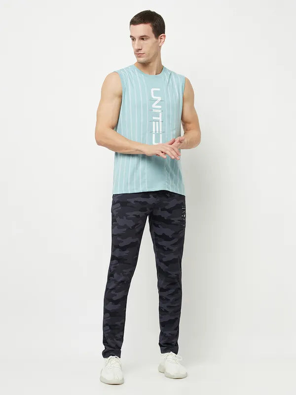 Octave Men Blue Typography Printed Raw Edge T-Shirt