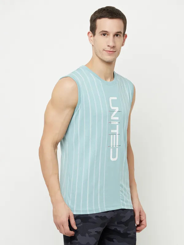 Octave Men Blue Typography Printed Raw Edge T-Shirt