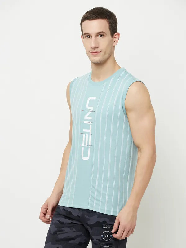 Octave Men Blue Typography Printed Raw Edge T-Shirt