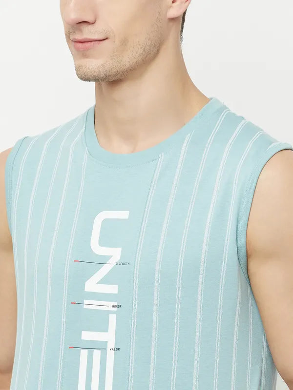Octave Men Blue Typography Printed Raw Edge T-Shirt