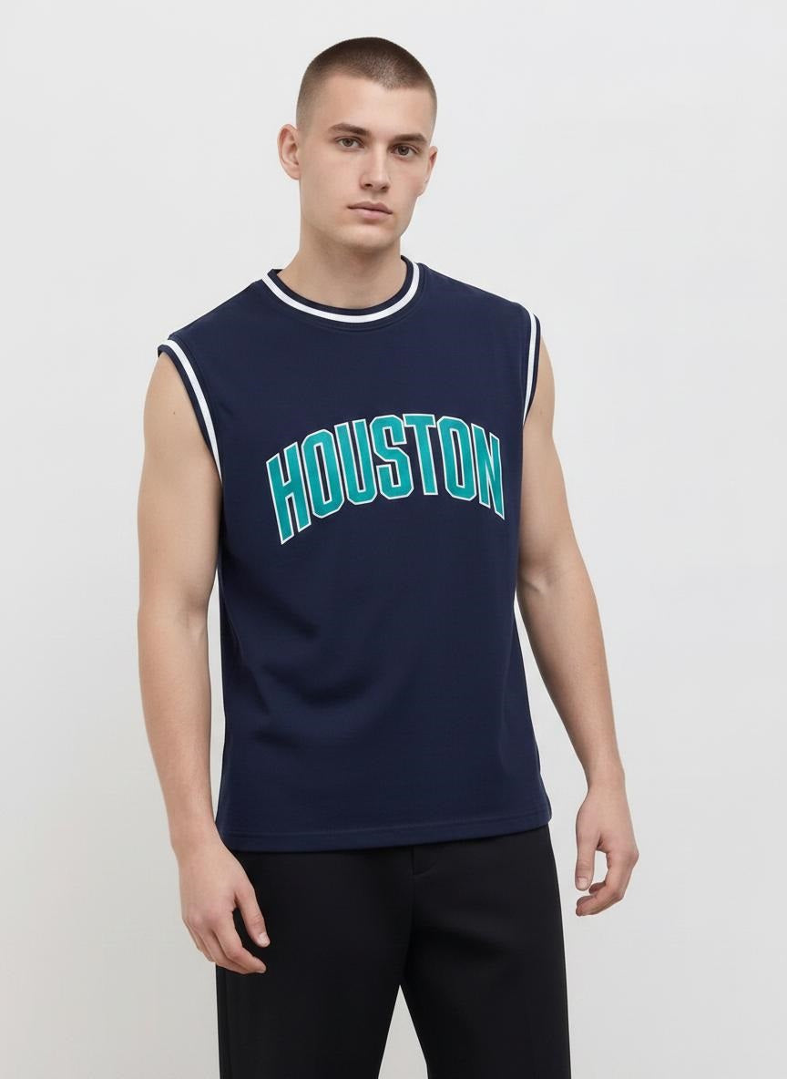 Men Navy Typography Printed T-shirt
