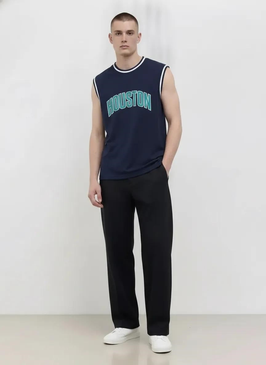 Men Navy Typography Printed T-shirt
