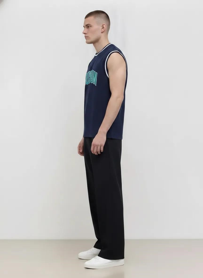 Men Navy Typography Printed T-shirt