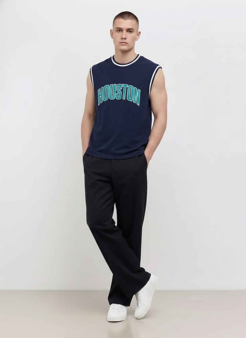 Men Navy Typography Printed T-shirt