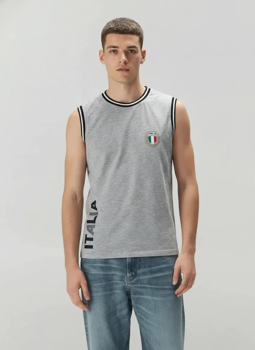 Men Grey Melange Typography Printed T-shirt
