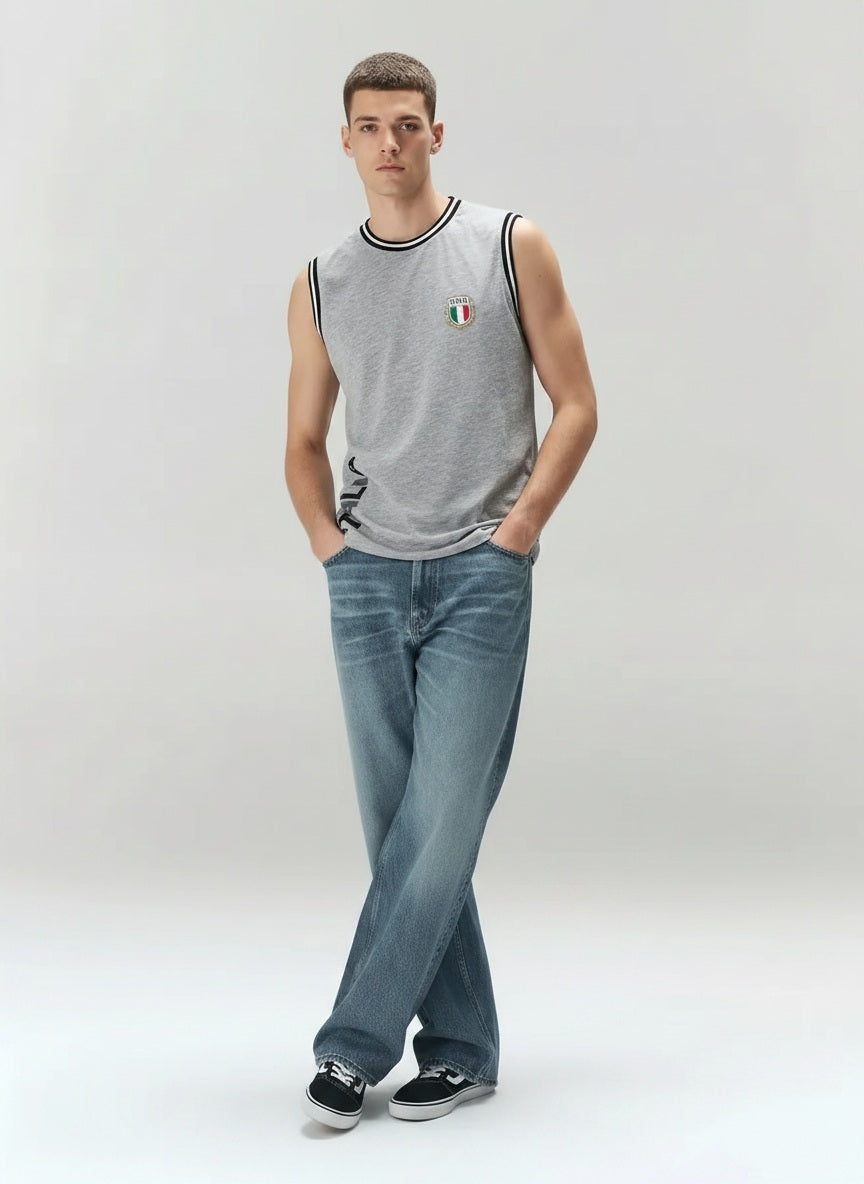 Men Grey Melange Typography Printed T-shirt
