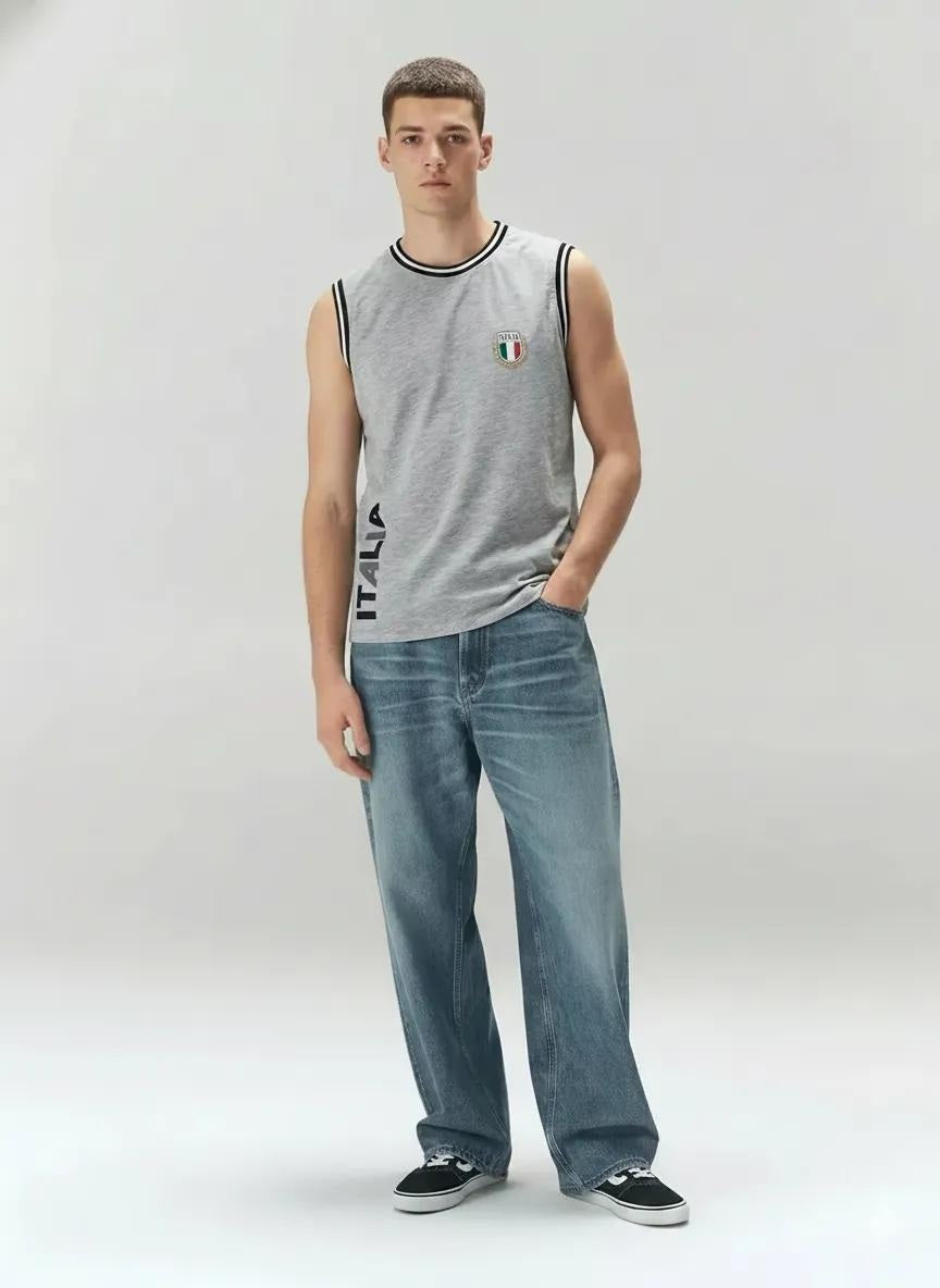 Men Grey Melange Typography Printed T-shirt