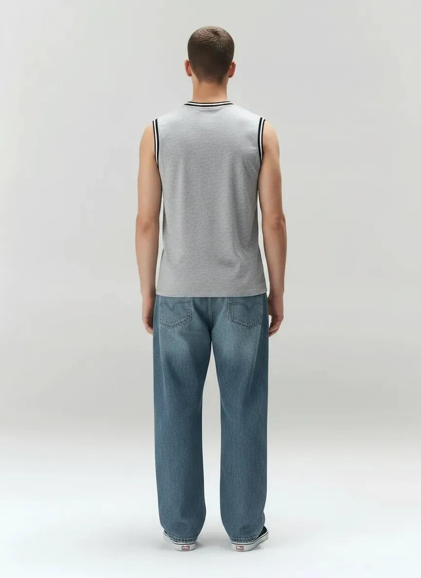 Men Grey Melange Typography Printed T-shirt