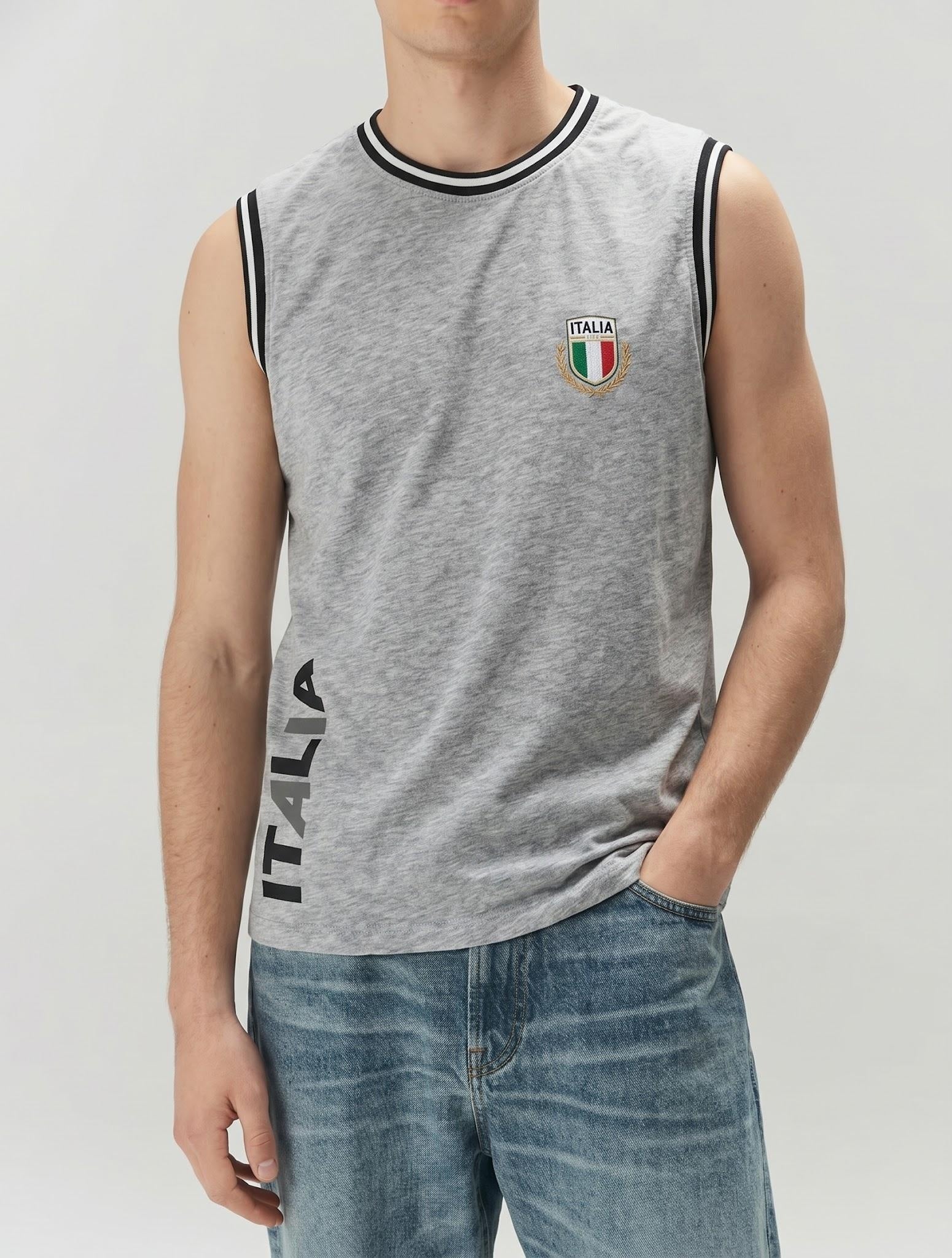 Men Grey Melange Typography Printed T-shirt