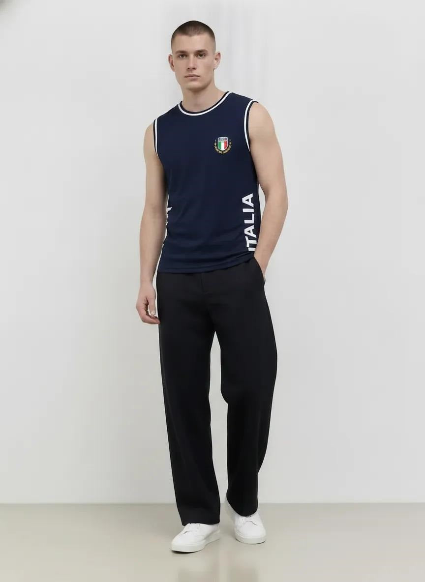 Men Navy Typography Printed T-shirt