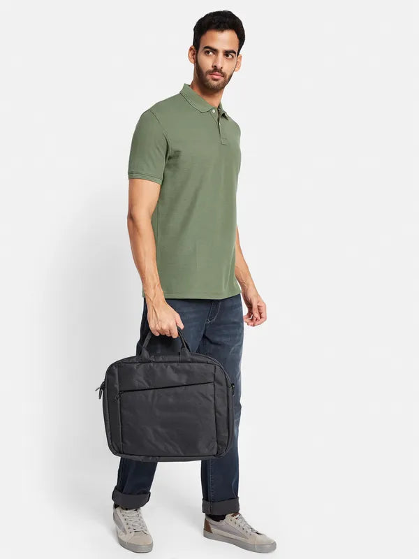 Octave Men Olive Green Polo Collar Pockets T-Shirt