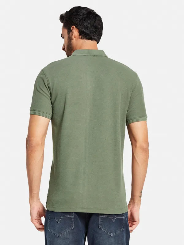 Octave Men Olive Green Polo Collar Pockets T-Shirt