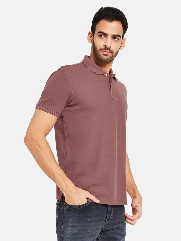 Octave Men Coral Polo Collar Pockets T-Shirt