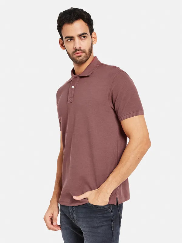 Octave Men Coral Polo Collar Pockets T-Shirt