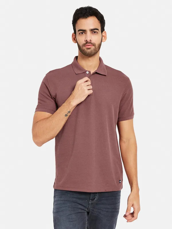 Octave Men Coral Polo Collar Pockets T-Shirt