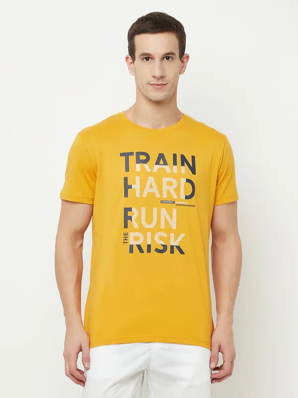 Octave Men Yellow Typography Printed T-Shirt