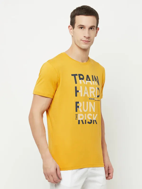 Octave Men Yellow Typography Printed T-Shirt