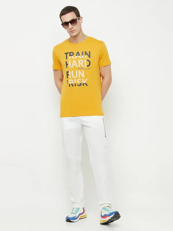 Octave Men Yellow Typography Printed T-Shirt