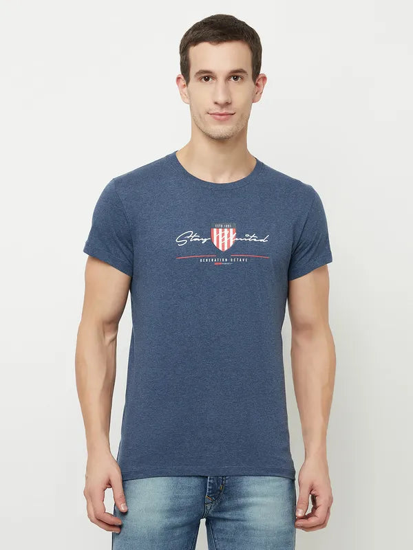 Octave Men Blue  Skipper Blue Typography Printed Applique T-Shirt