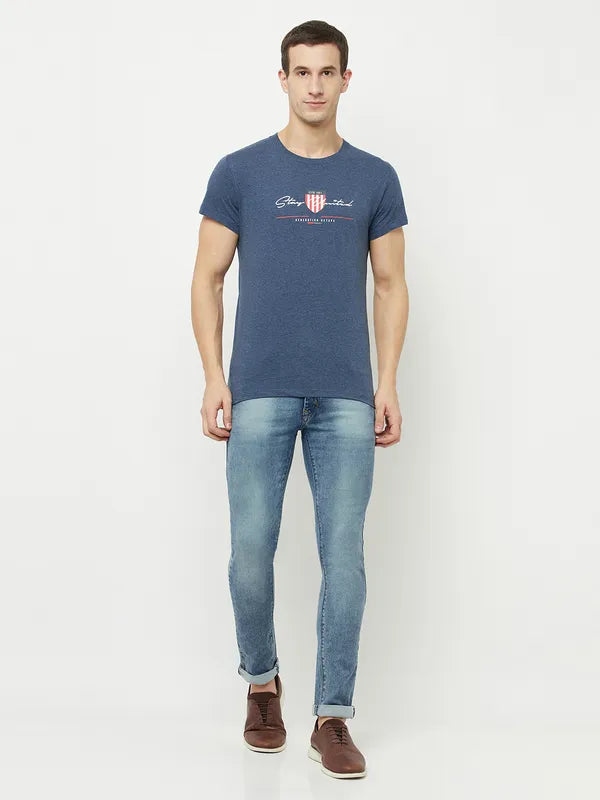 Octave Men Blue  Skipper Blue Typography Printed Applique T-Shirt