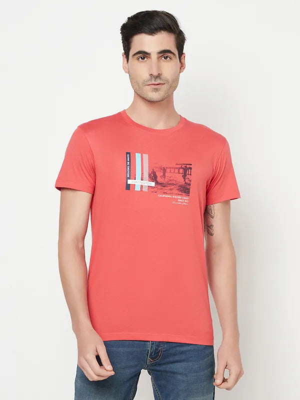 Octave Men Red Graphic Printed Round Neck T-Shirt