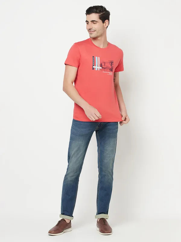 Octave Men Red Graphic Printed Round Neck T-Shirt