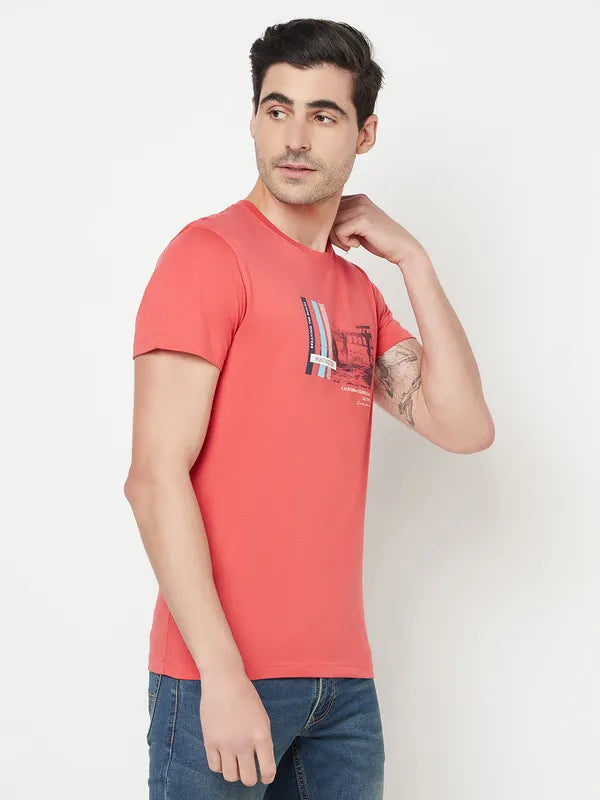 Octave Men Red Graphic Printed Round Neck T-Shirt