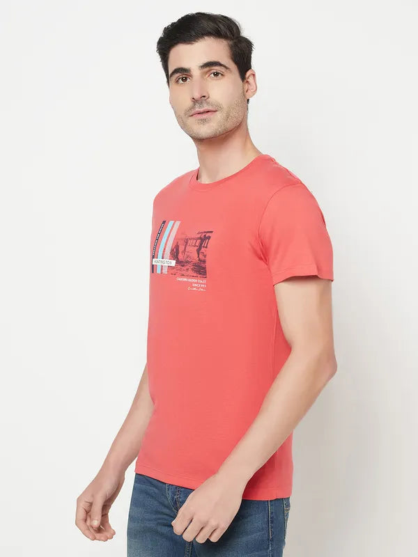 Octave Men Red Graphic Printed Round Neck T-Shirt