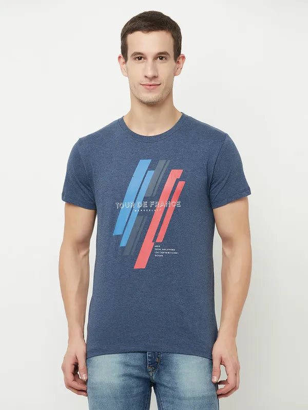 Octave Men Blue  Skipper Blue Typography Printed Applique T-Shirt