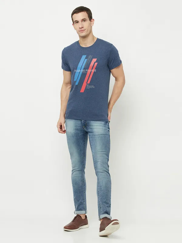 Octave Men Blue  Skipper Blue Typography Printed Applique T-Shirt