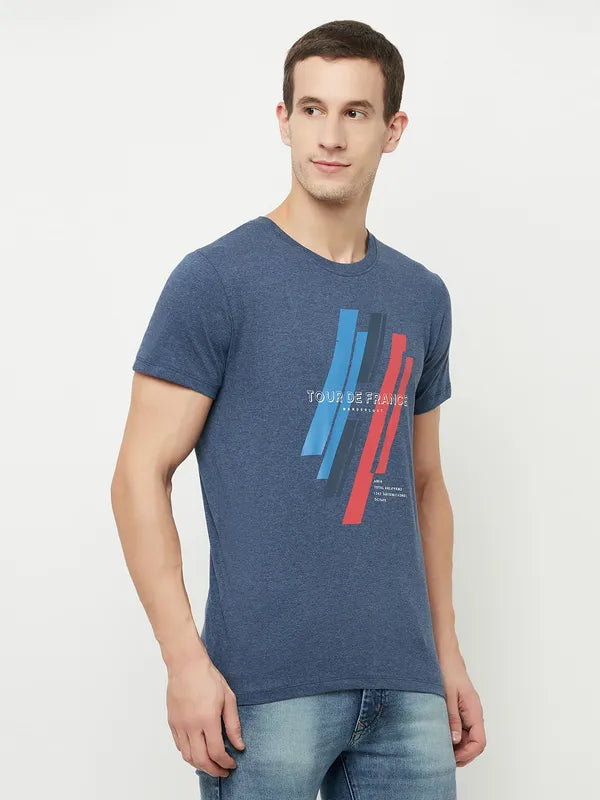 Octave Men Blue  Skipper Blue Typography Printed Applique T-Shirt