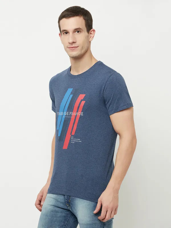 Octave Men Blue  Skipper Blue Typography Printed Applique T-Shirt