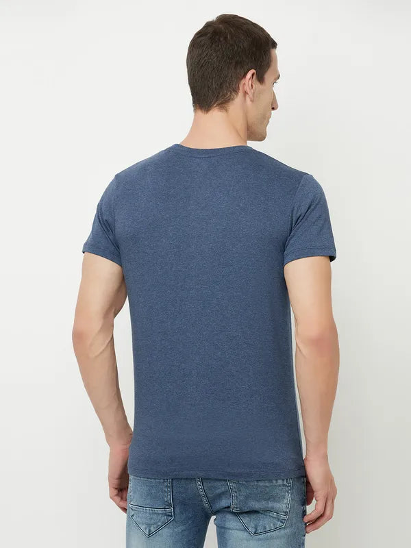 Octave Men Blue  Skipper Blue Typography Printed Applique T-Shirt