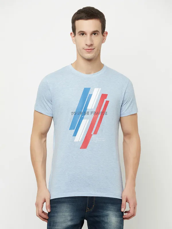 Octave Men Blue Printed Applique T-Shirt