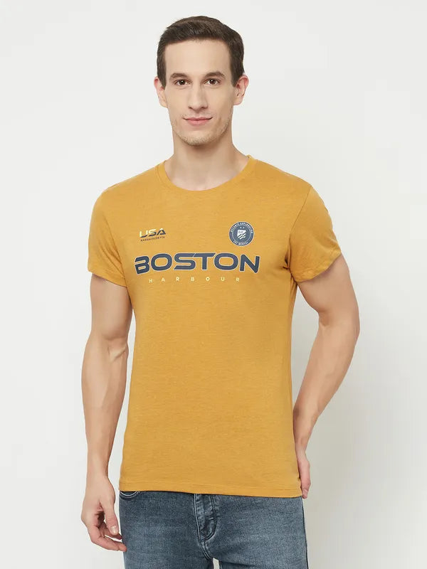Octave Men Yellow  Honey Gold Typography Printed Applique T-Shirt