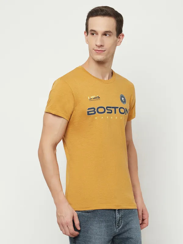 Octave Men Yellow  Honey Gold Typography Printed Applique T-Shirt