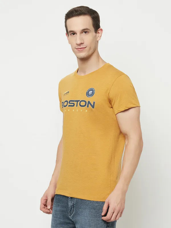 Octave Men Yellow  Honey Gold Typography Printed Applique T-Shirt