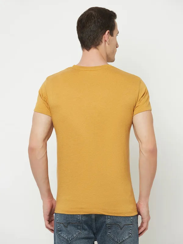 Octave Men Yellow  Honey Gold Typography Printed Applique T-Shirt