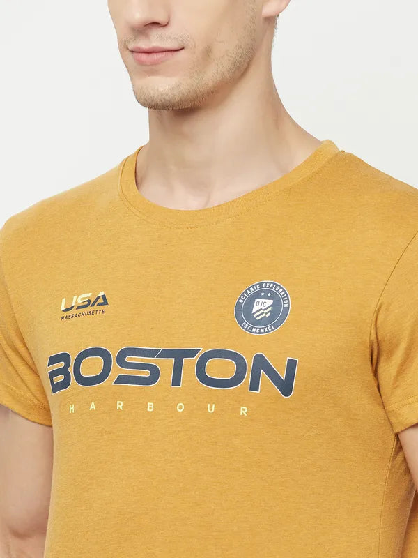 Octave Men Yellow  Honey Gold Typography Printed Applique T-Shirt