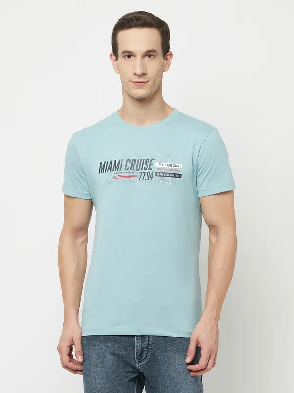 Octave Men Blue  Icy Morn Typography Printed T-Shirt